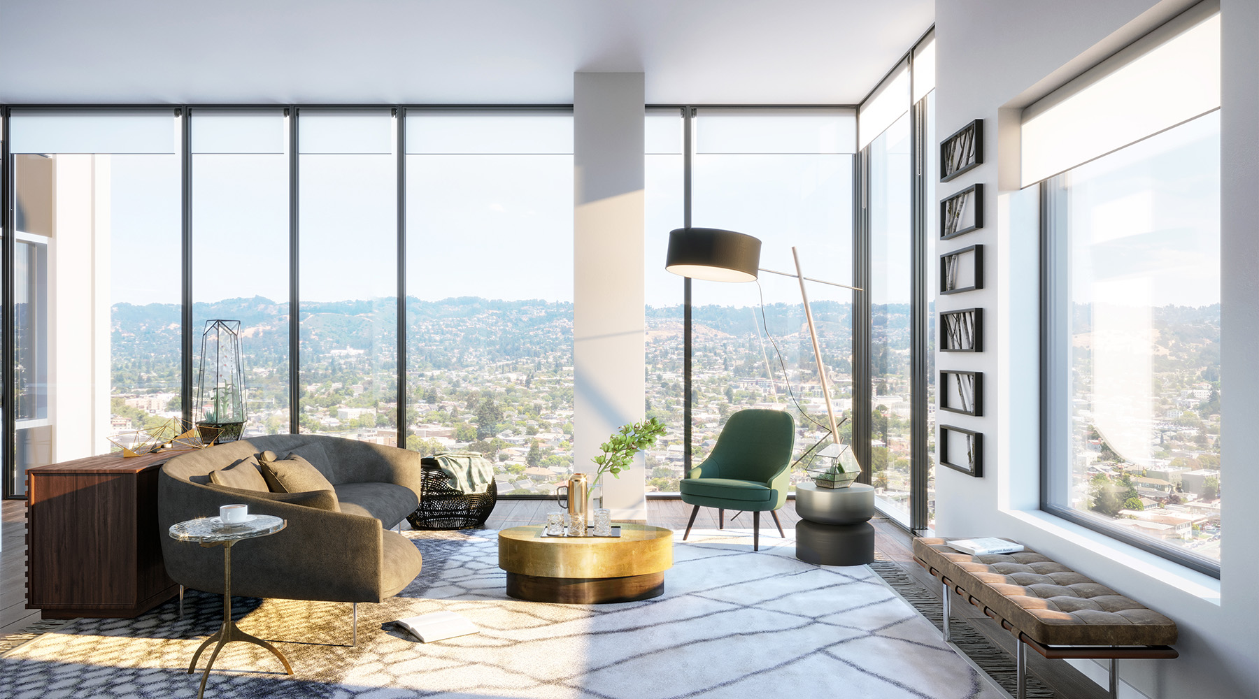 a furnished living room with a landscape view