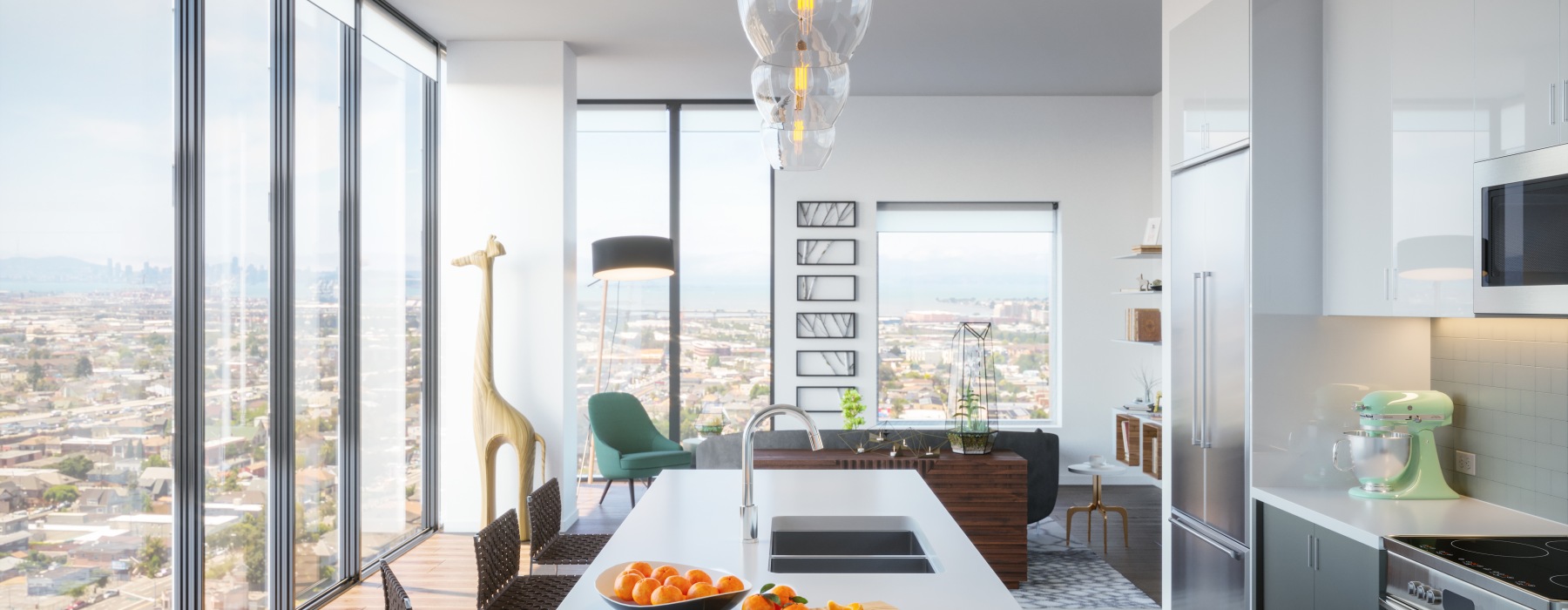 penthouse kitchen with views